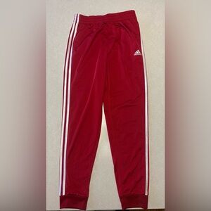Adidas Kids Red Joggers with White Stripes